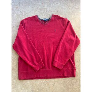 Vintage Polo Ralph Lauren Red V-Neck Sweater XXL 100% Cotton With Embroidered Lo